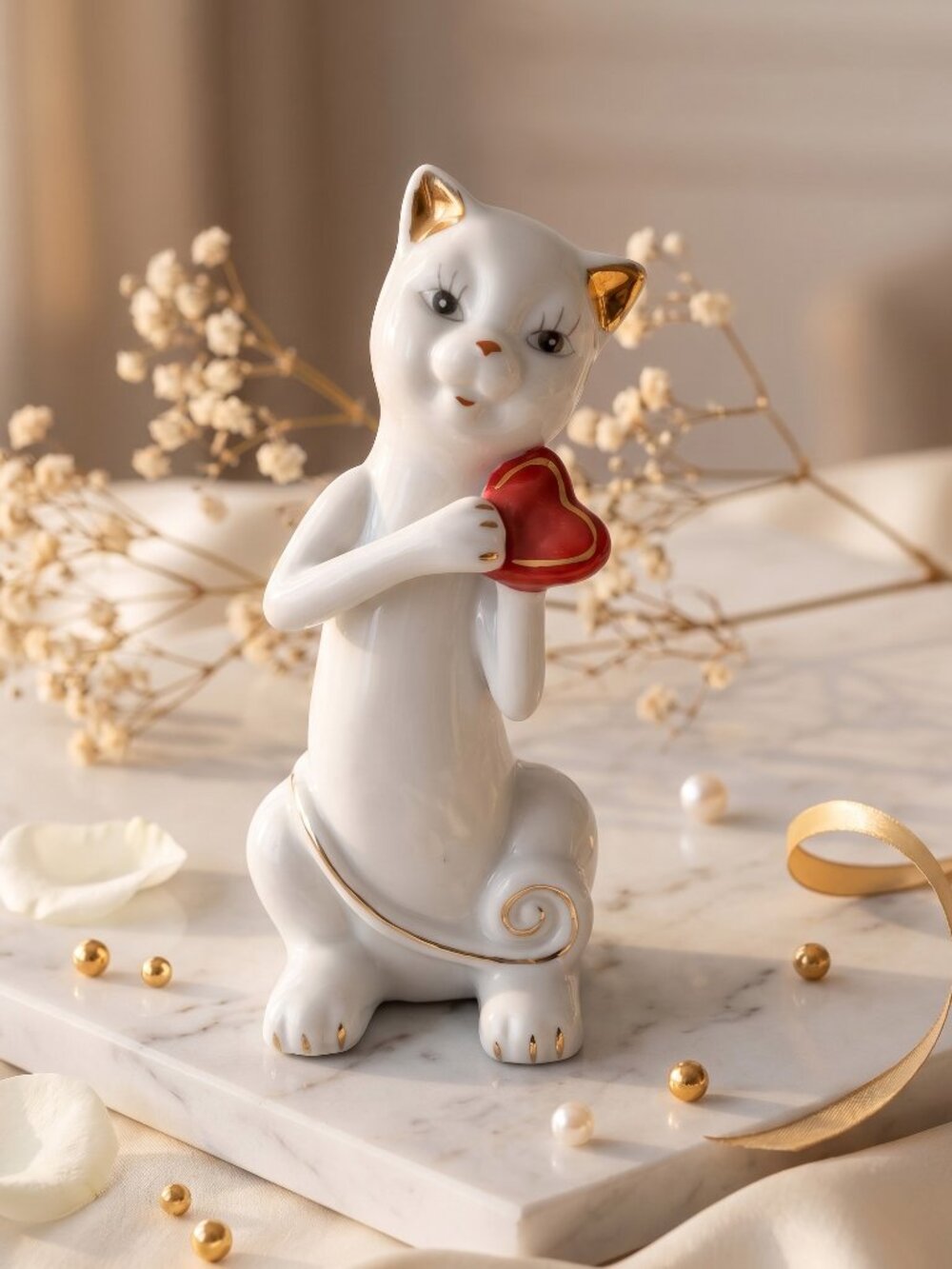 Ceramic Cat with Heart